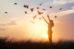 woman and birds