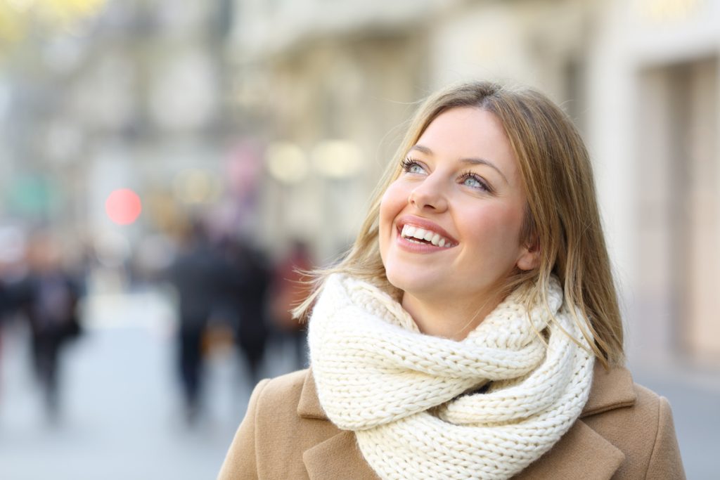 happy woman see a sign